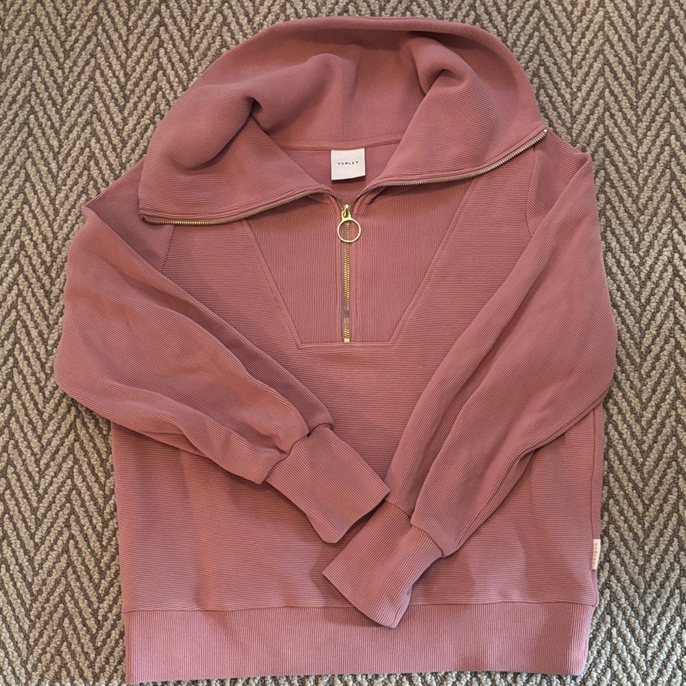 Varley Mauve Pink Quarter-Zip Funnel Neck Sweatshirt